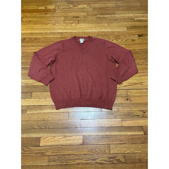 LL Bean Mens Sweater Size Large Red Soft Cotton Cashmere Knit V-Neck Pullover - Picture 1 of 5